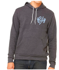 Heather Gray Hoodie with City logo on front and back