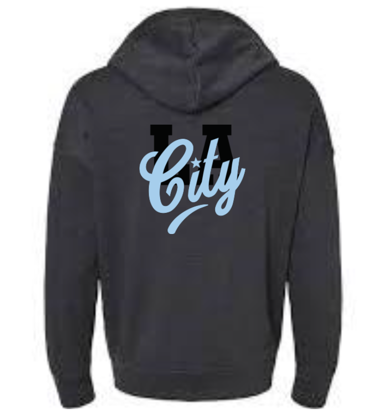 Heather Gray Hoodie with City logo on front and back